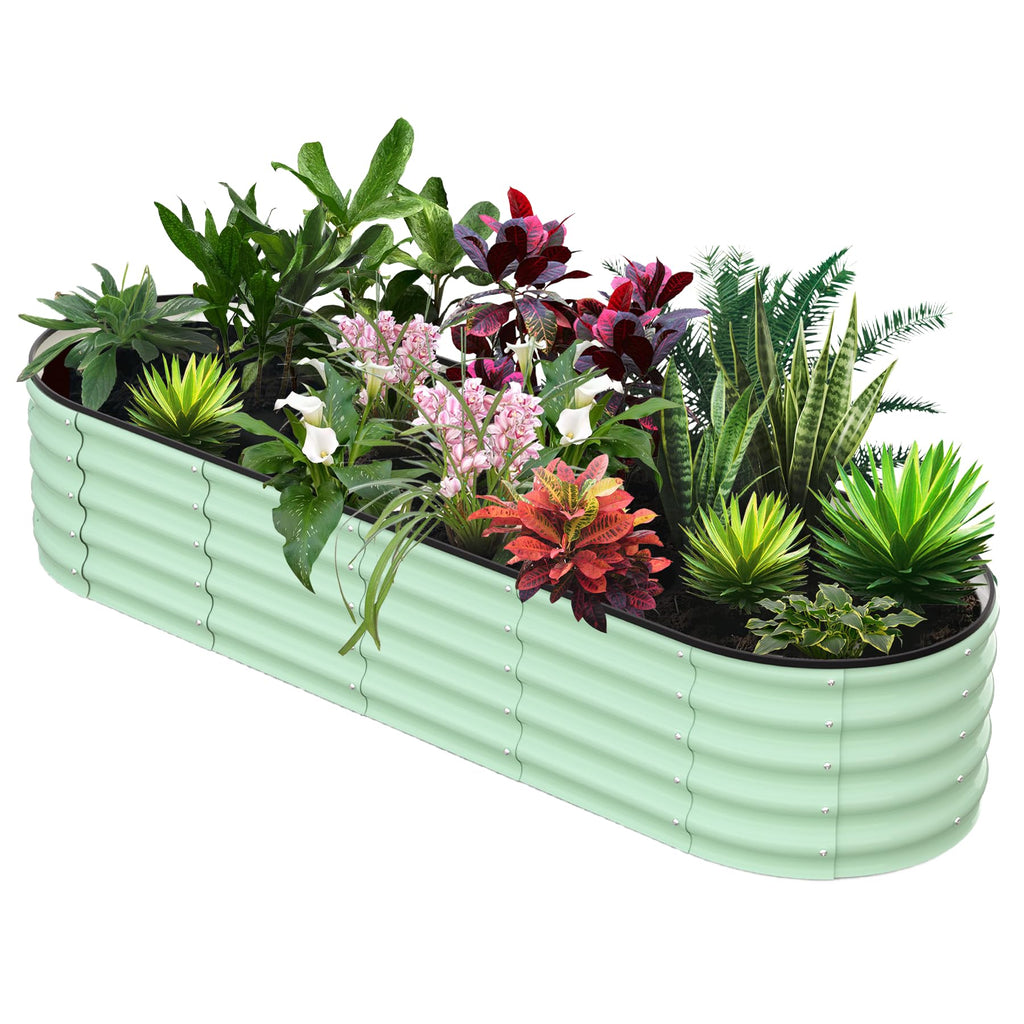Garvee 8'x2'x1.5' Galvanized Oval Raised Garden Beds Open Base, Tool-Free Assembly Planter Boxes for Vegetables & Flowers, Green