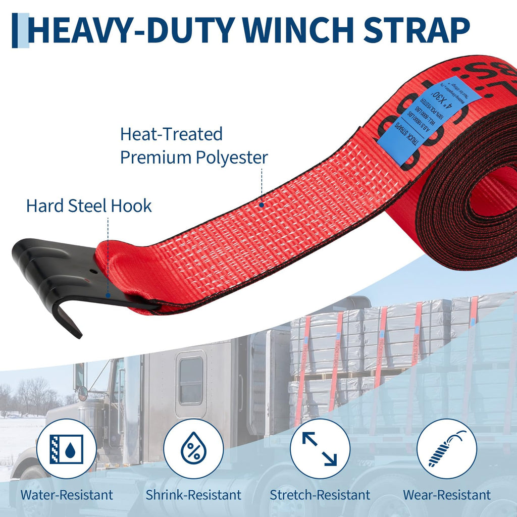 Garvee 4" x 30' Heavy Duty Truck Straps with Flat Hooks for Flatbed Trucks, Trailers, Farms, Towing, Yellow, 10 Pack