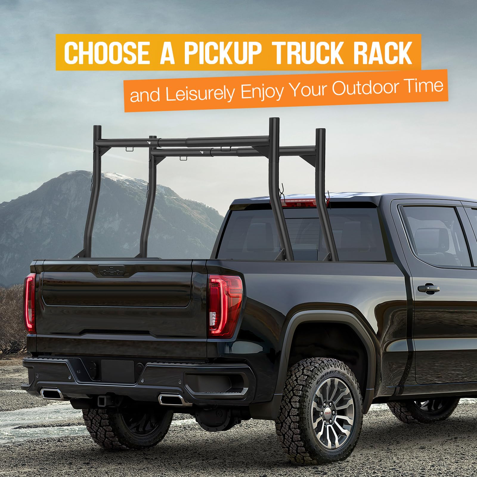 Garvee Truck Ladder Rack, Adjustable Steel Truck Bed Rack, Extendable 46"-71", 800 lbs Capacity, Universal Fit for Pickup Trucks, Ideal for Canoes, Surfboards, Ladders, Lumber, and Tents