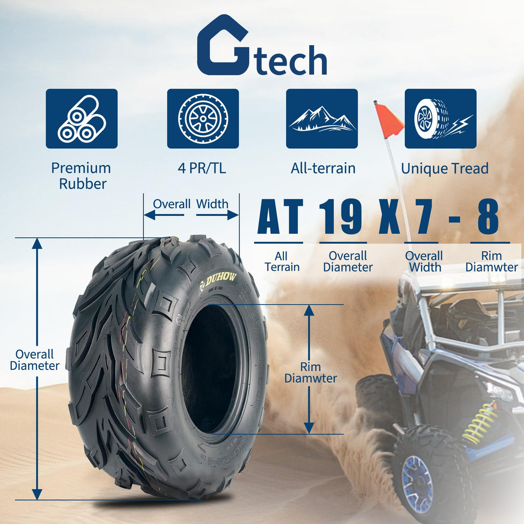 Garvee 19x7-8 ATV Tires 2-Pack, 4PR All Terrain Tubeless Off-Road Tires with Reinforced Sidewall Tread Armor, Trail Sand, Black