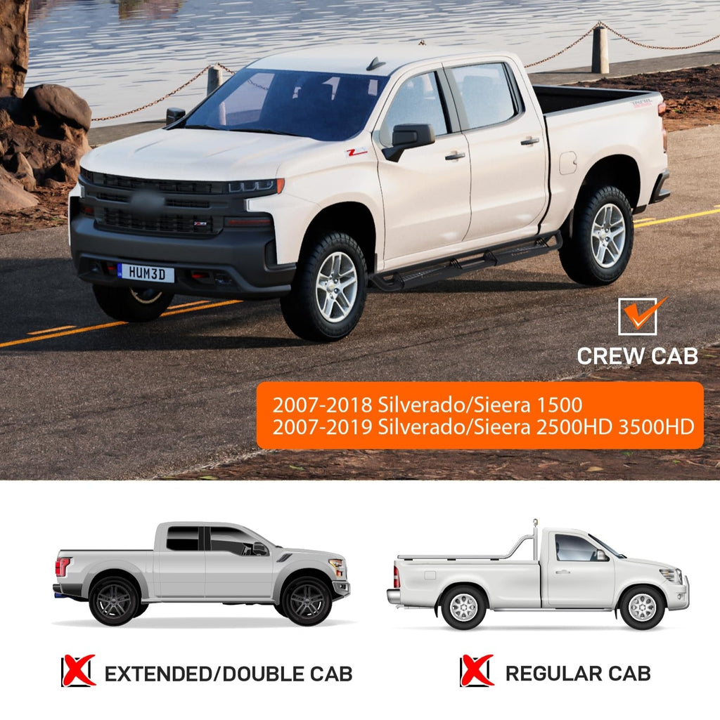 Garvee Running Boards Compatible with 2007-2018 Silverado/GMC Sierra 1500 Crew Cab,2007-2019 Silverado/Sierra 2500HD 3500HD Crew Cab, Side Steps for Silverado