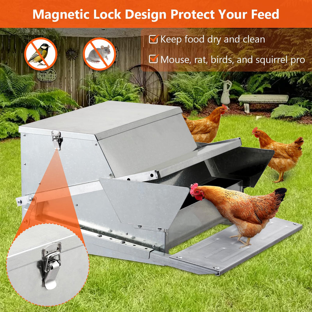 Garvee 27LBs Automatic Treadle Chicken Feeder, Galvanized Steel, Outdoor