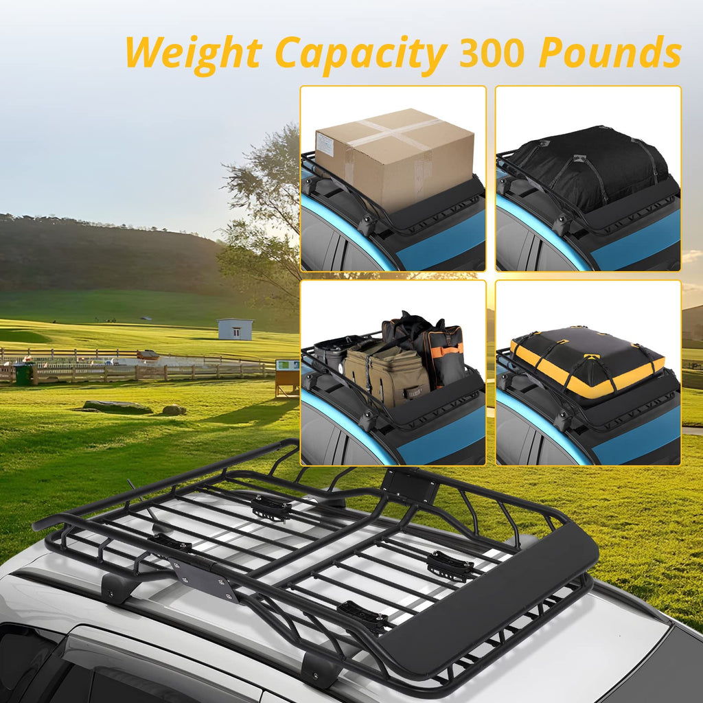 Garvee 63x43 Inch Roof Rack Basket, Heavy Duty Steel Basket Universal Rooftop Cargo Carrier, 300Lbs Load Roof Basket for SUV Pick Up Truck Cars