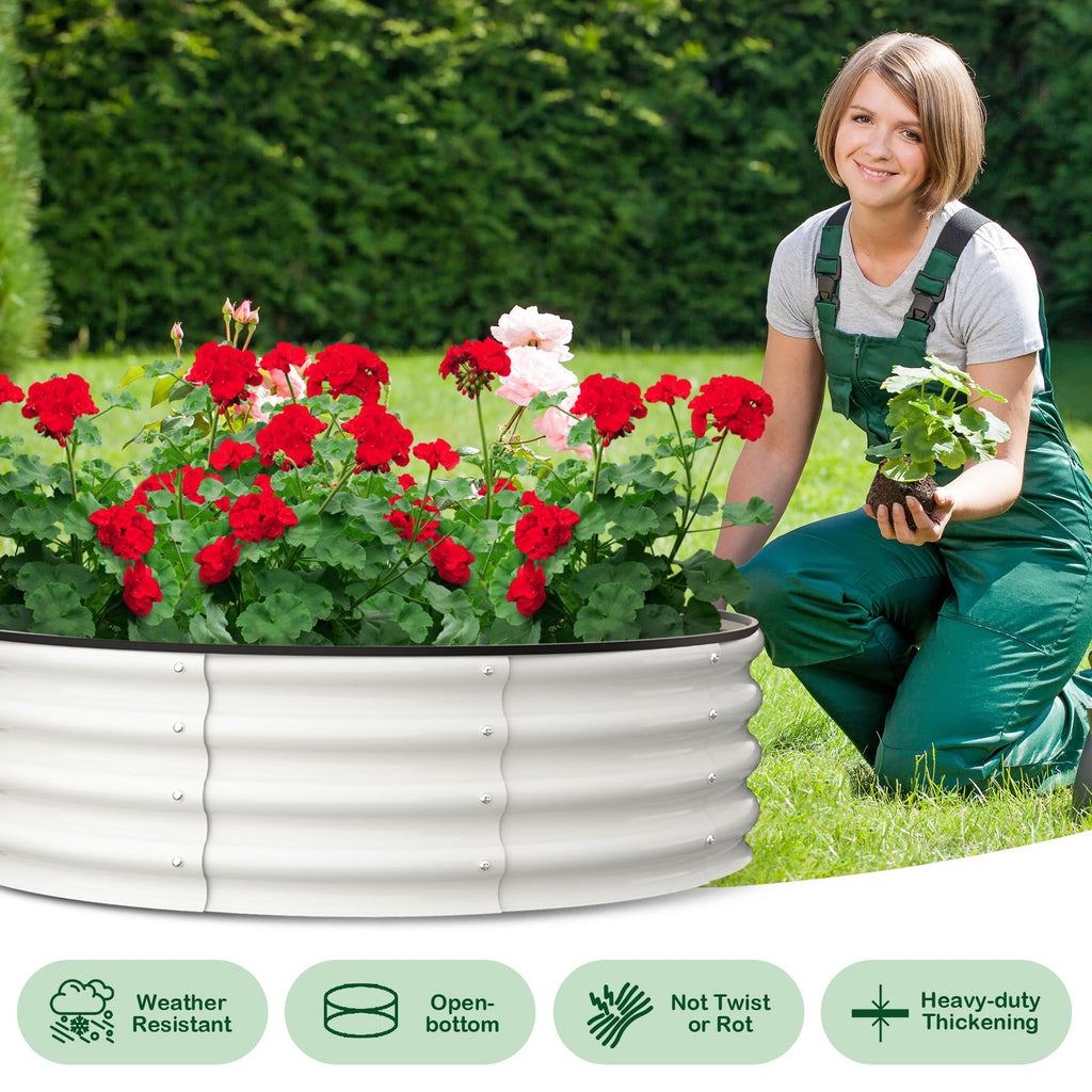 Garvee 2-Pack 4'x4'x1' Round Galvanized Raised Garden Beds - Heavy-Duty, Open Bottom Design Planters for Outdoor Flowers & Vegetables, White