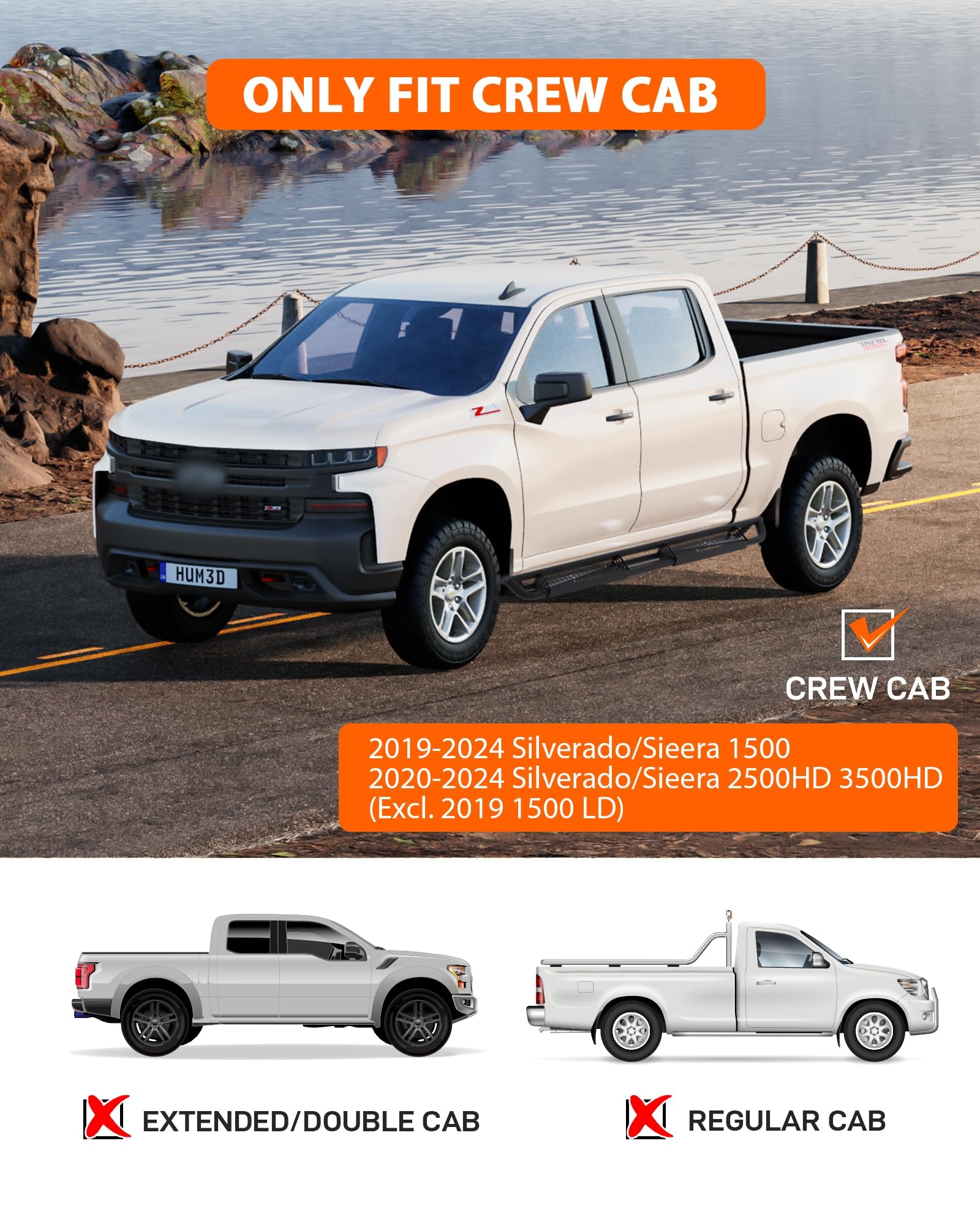 Garvee Running Boards Compatible with 2019-2024 Silverado/Sierra 1500 Crew Cab,2020-2024 Silverado/Sierra 2500HD 3500HD Crew Cab,(Excl. 2019 1500 LD) Side Steps for Silverado