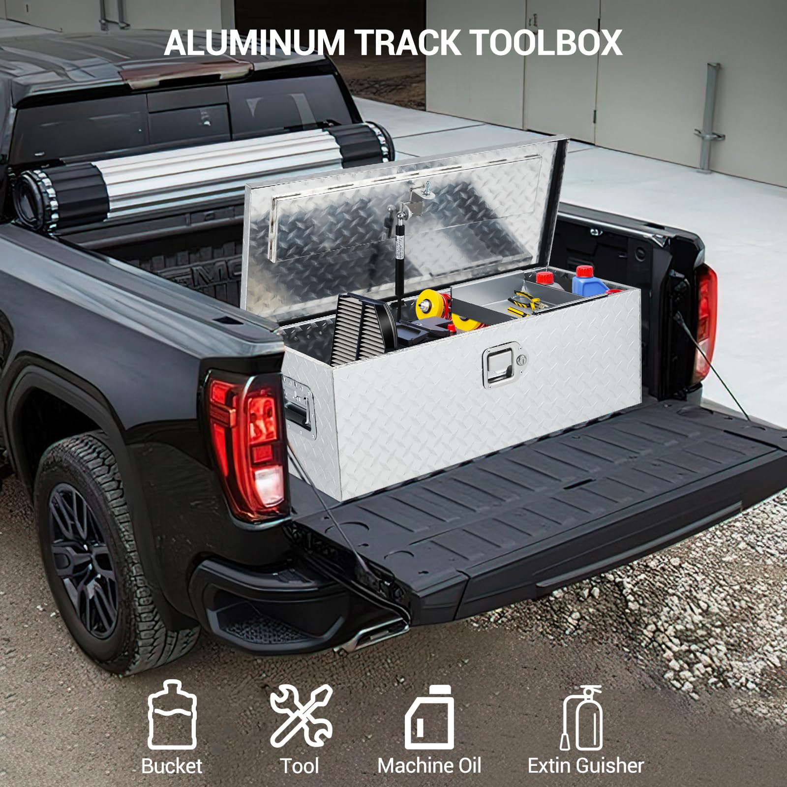 Garvee 30 Inch Aluminum Truck Tool Box, Truck Bed Storage Box with Security Lock and Wider Handles, Heavy Duty Waterproof Tool Box Organizer Chest for Pick Up Truck Rv Trailer - Silver