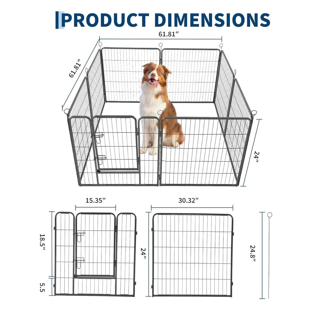 Garvee Outdoor Dog Playpen, Heavy Duty Metal Pet Exercise Pen, Metal Dog Fence with Gate, Pet Fence for Large/Small Dogs, Portable Dog Fence for RV Camping, Yard, Garden