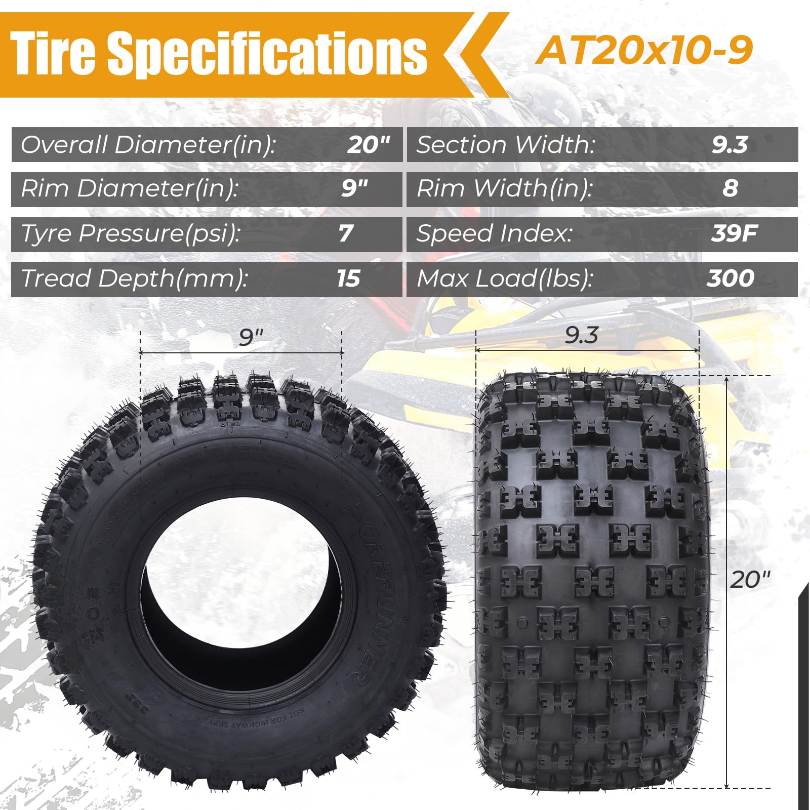 Garvee Set of 4 ATV UTV Tires Front 21x7-10 & Rear 20x10-9 6PR TL Black Durable Off-Road