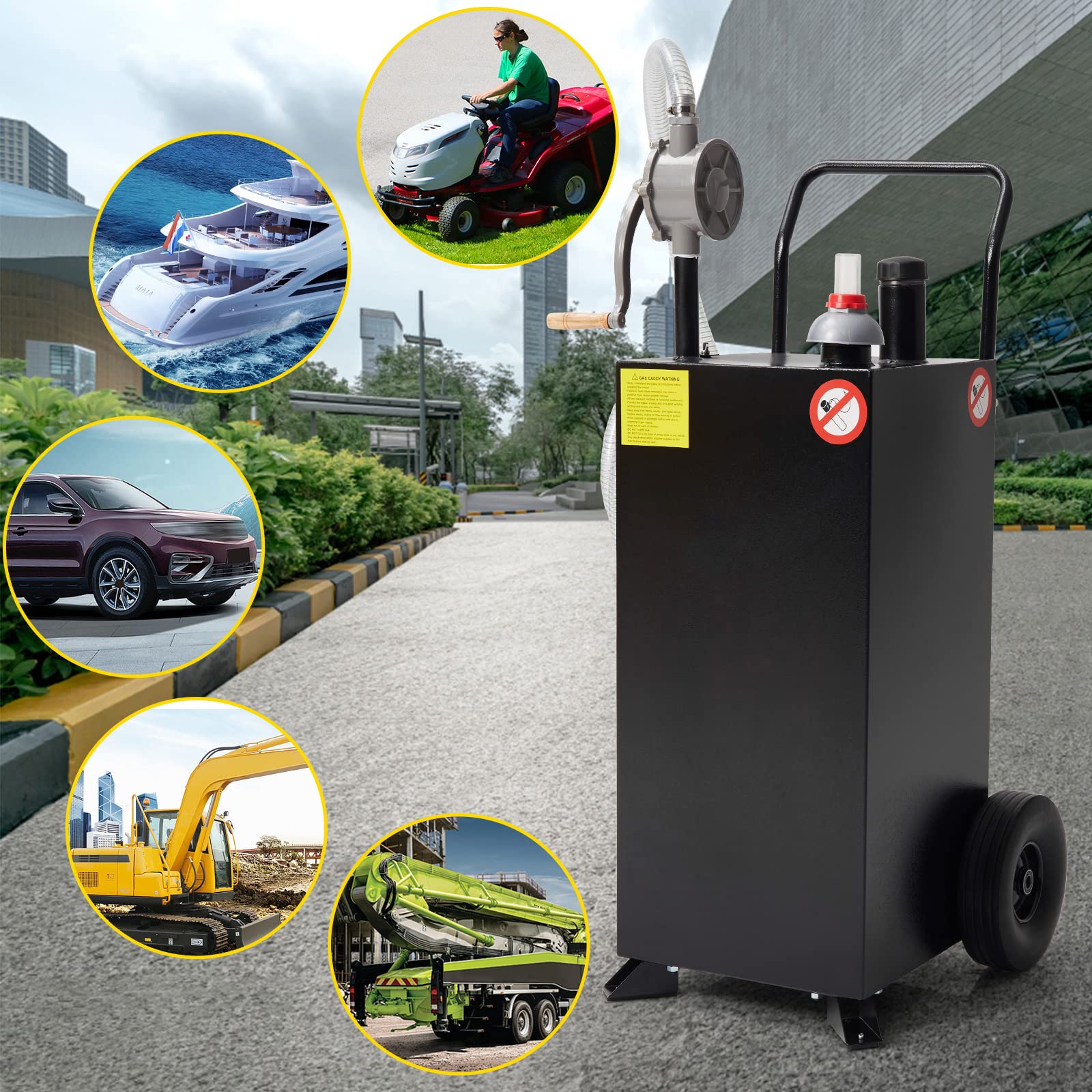 Garvee 30 Gal Gas Caddy with Pump, No Front Wheels, Fuel Storage