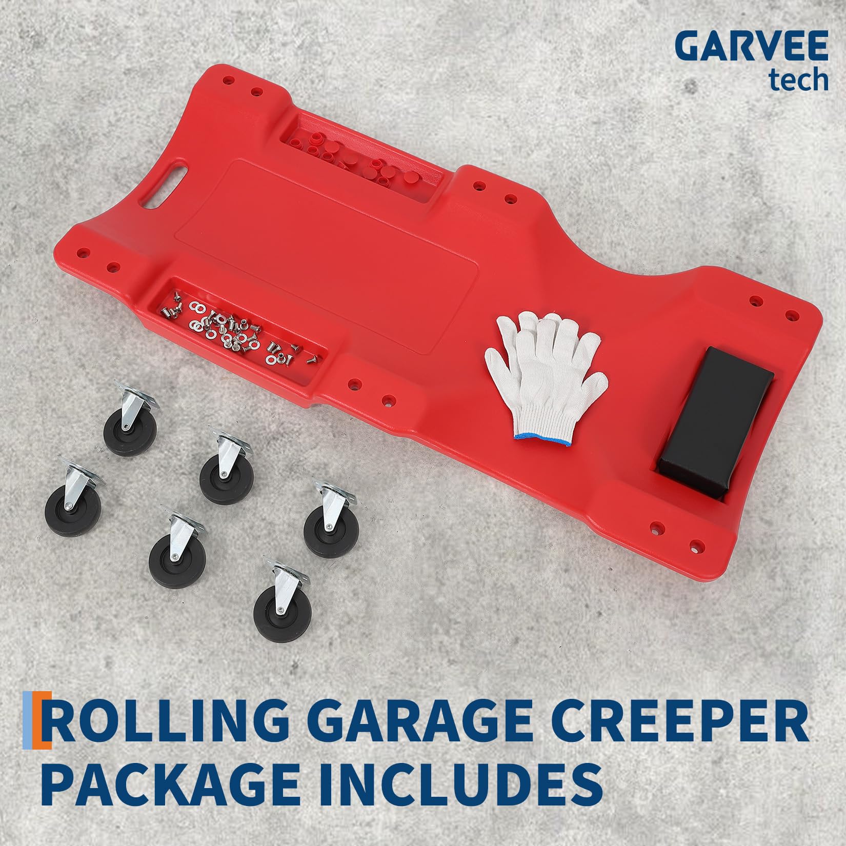 Garvee 40" Plastic Rolling Automotive Garage Shop Creeper with Padded Headrest Dual Tool Trays 40in Black