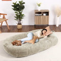 Garvee Dog Bed for Adult, Human Size Giant Dog Bed for Men and Women, 71”x48”x14” Human Dog Lazy Sofa Bed for People and Pets, Washable Strip Flannel Nap Bed Adult Oval, Human-Sized Dog Bed,Khaki