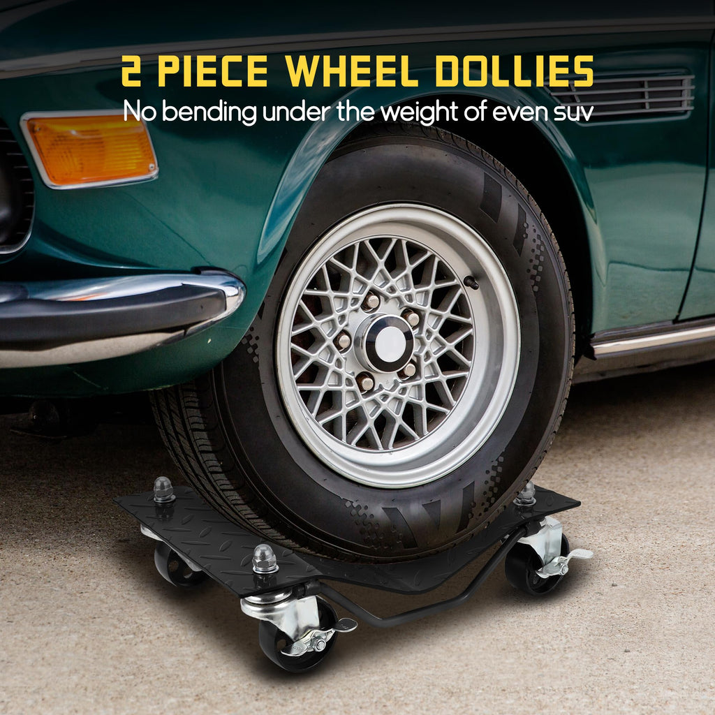 Garvee Car Dolly Set of 2, Heavy Duty Vehicle Dolly with 3 Inch Steel Wheels, 4000 LBS Capacity, Black