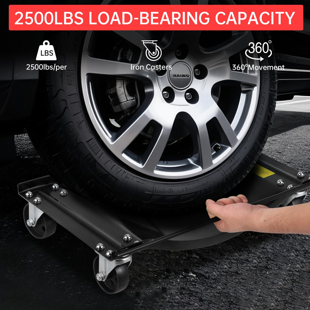 Garvee Car Wheel Dolly Set of 4 with Heavy Duty 3.5 in Steel Wheels for Moving Cars, 24x15 in, Black