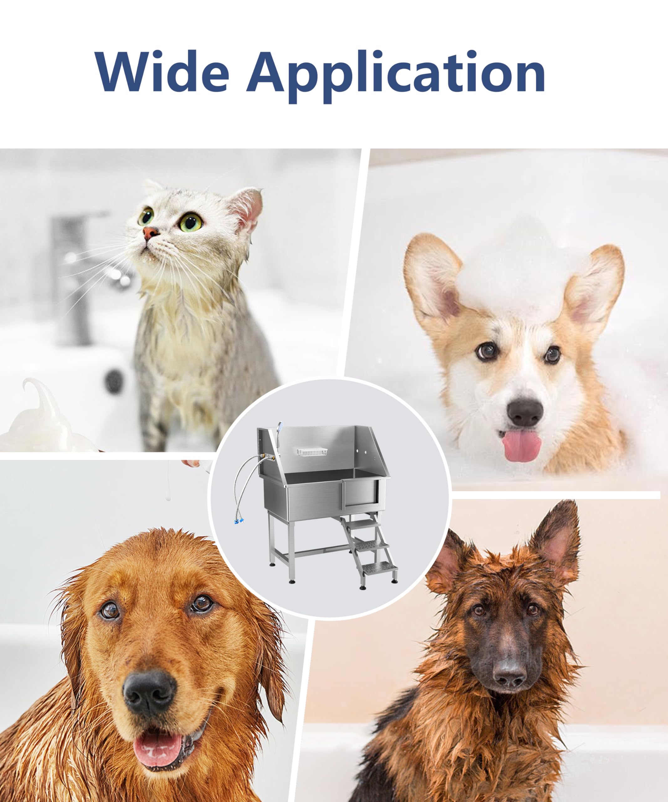 Garvee 38" Dog Grooming Bathtub, Professional Stainless Steel Pet Dog Bathing Station for Medium,Small Pets, Left Door & Stairs with Faucet, Sprayer, Drain