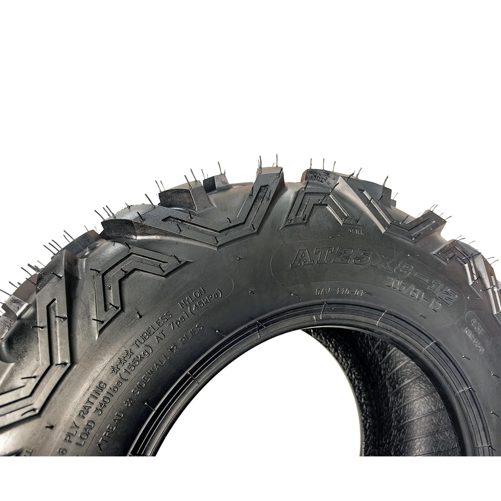 Garvee 25x8-12 ATV UTV Tires 6PR All-Terrain Tubeless Directional Knobby Tread Black