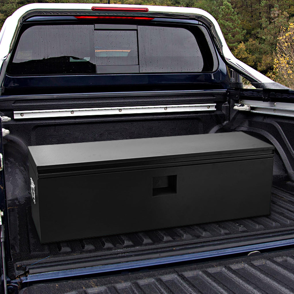 Garvee 24"x15"x15" Steel Truck Tool Box - Heavy-Duty, Dual Lids, Lockable, Weatherproof Storage for Pickup Truck Beds, RVs, and Trailers, Black