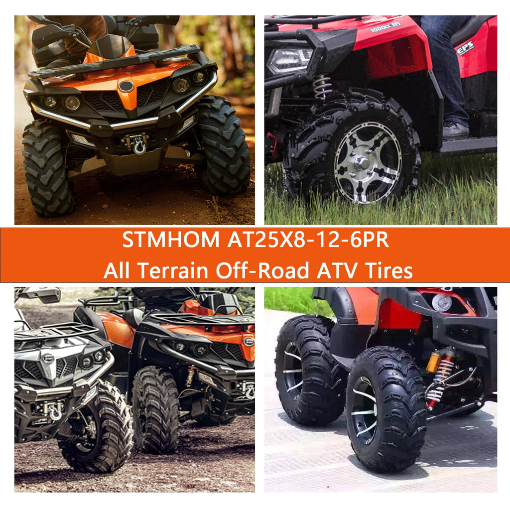 Garvee AT25X8-12 ATV Tires 25X8-12 Tubeless All Terrain Trail Sand Off-Road 16mm Tread Depth Black