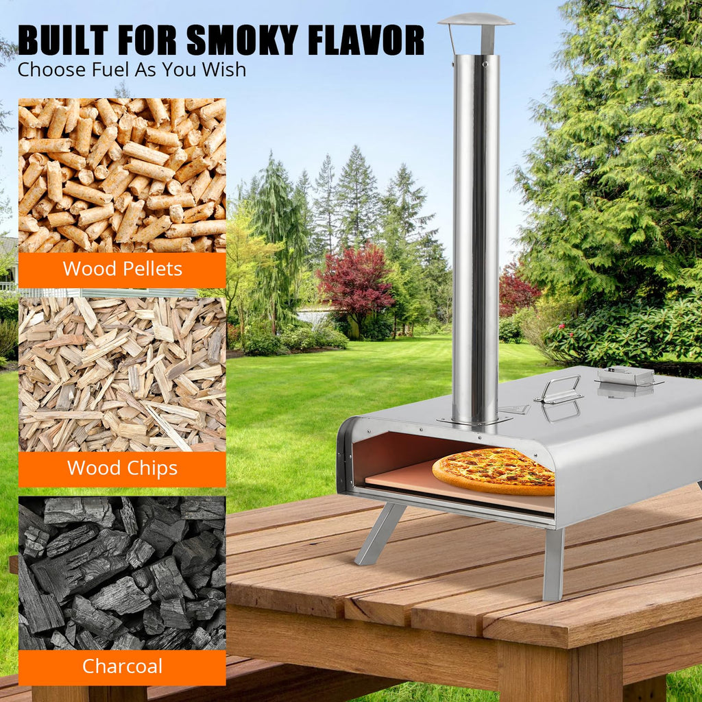 Garvee Outdoor Pizza Oven, 12" Portable Pizza Oven Outdoor, Wood Pellet Pizza Ovens with Pizza Stone, Pizza Peel, Thermometer and Carry Bag, Stainless Steel Pizza Maker Grill for Outside Backyard Camping