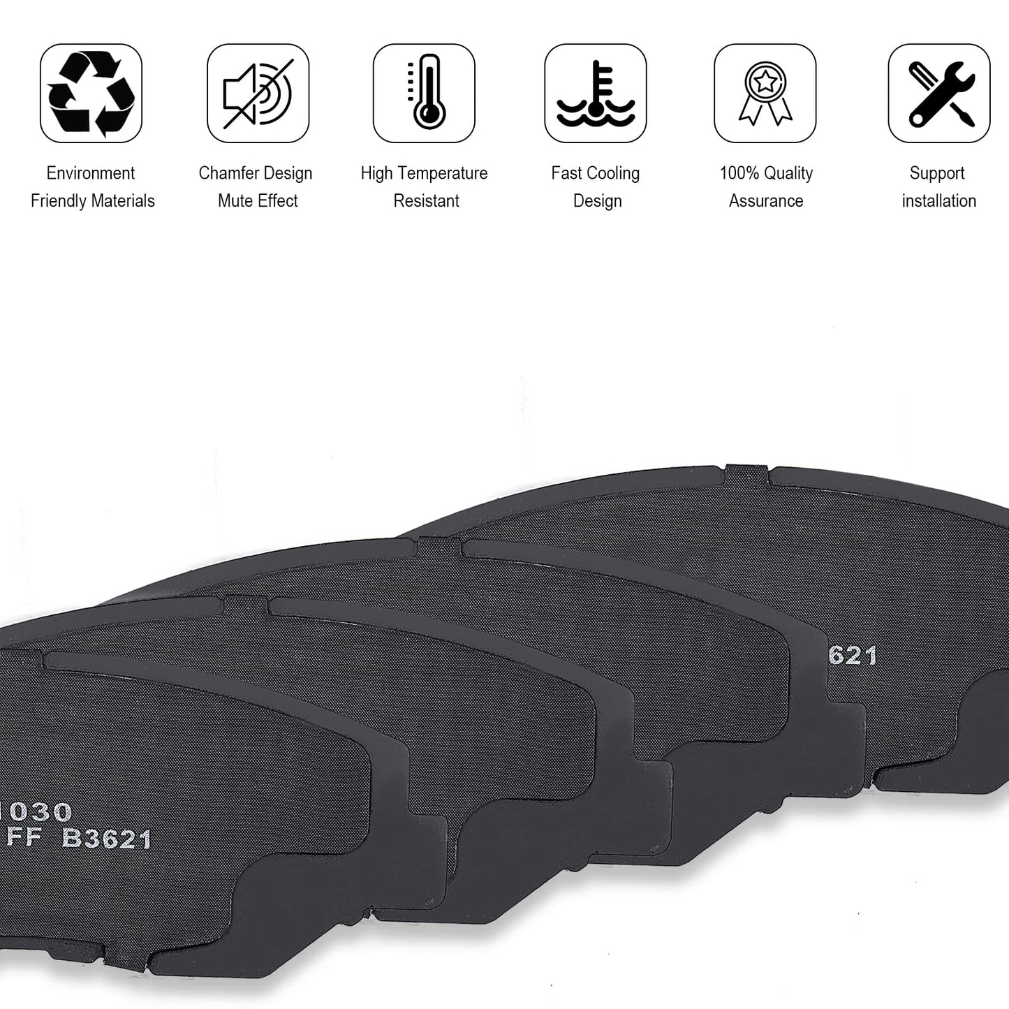 Garvee Front Brake Pads with Hardware 4 PCS Ceremic Brake Pads Set - 6S1164 / Black