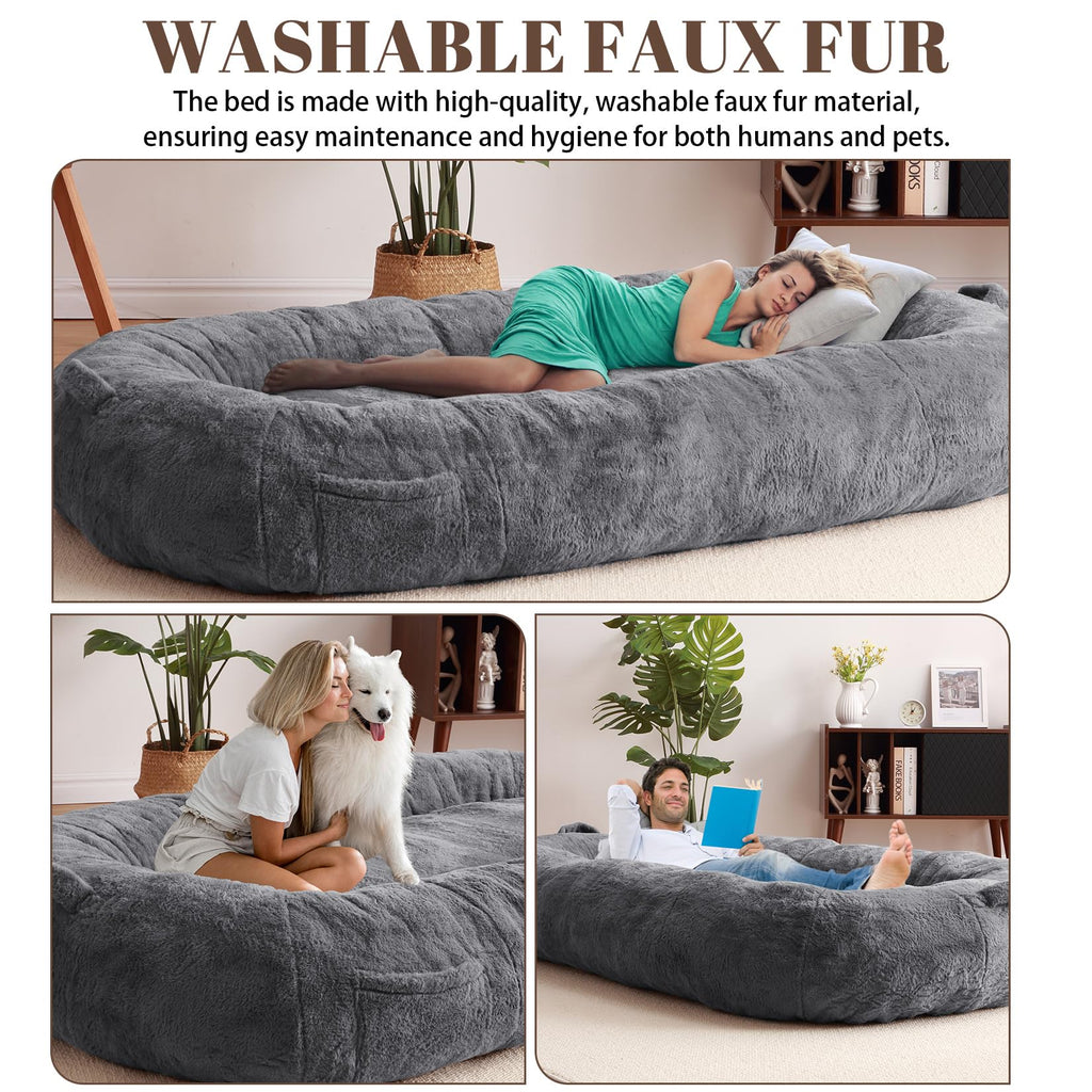 Garvee Giant Dog Bed for People, Washable & Plush Human Sized Dog Bed for Men and Women, Large Dog Bed Suitable for Adults, Anti-Slip Bean Bag for Large Dogs, Human-Sized Bed, 71"x43.3"x10"