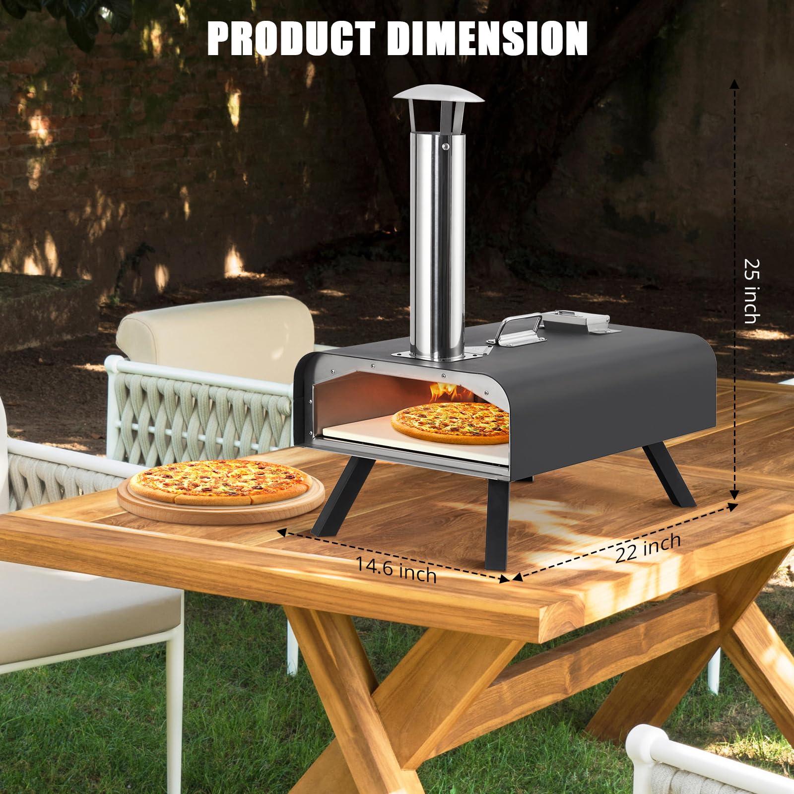 Garvee Outdoor Pizza Oven, 12" Portable Pizza Oven Outdoor, Wood Pellet Pizza Ovens with Pizza Stone, Pizza Peel, Thermometer and Carry Bag, Stainless Steel Pizza Maker Grill for Outside Backyard Camping