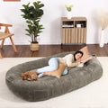 Garvee Dog Bed for Adult, Human Size Giant Dog Bed for Men and Women, 71”x48”x14” Human Dog Lazy Sofa Bed for People and Pets, Washable Strip Flannel Nap Bed Adult Oval, Human-Sized Dog Bed,Brown