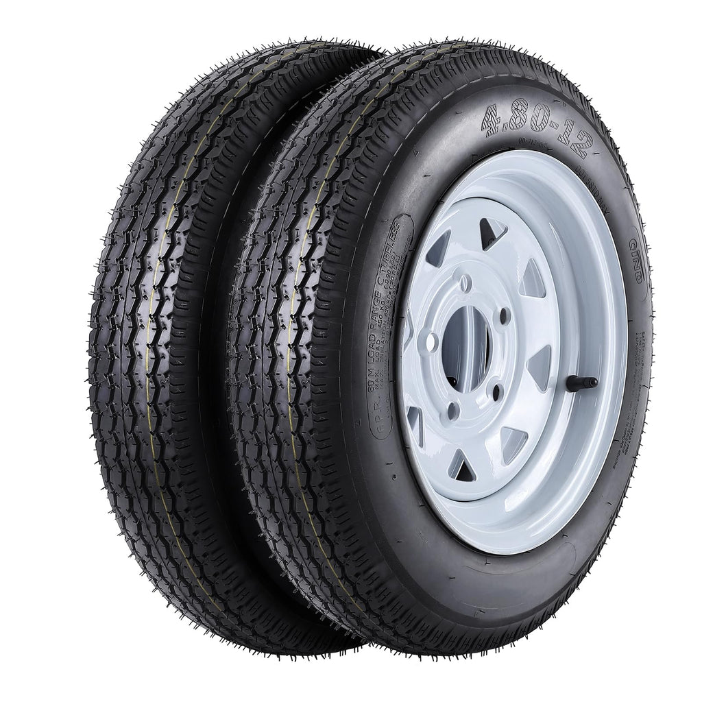 Garvee 2 Trailer Tires 4.80-12 with 12" Rims, 6PR, 5 Lug 4.5", Load Range C, Heavy Duty 6 Ply for Utility/Cargo/Boat Trailers, Black