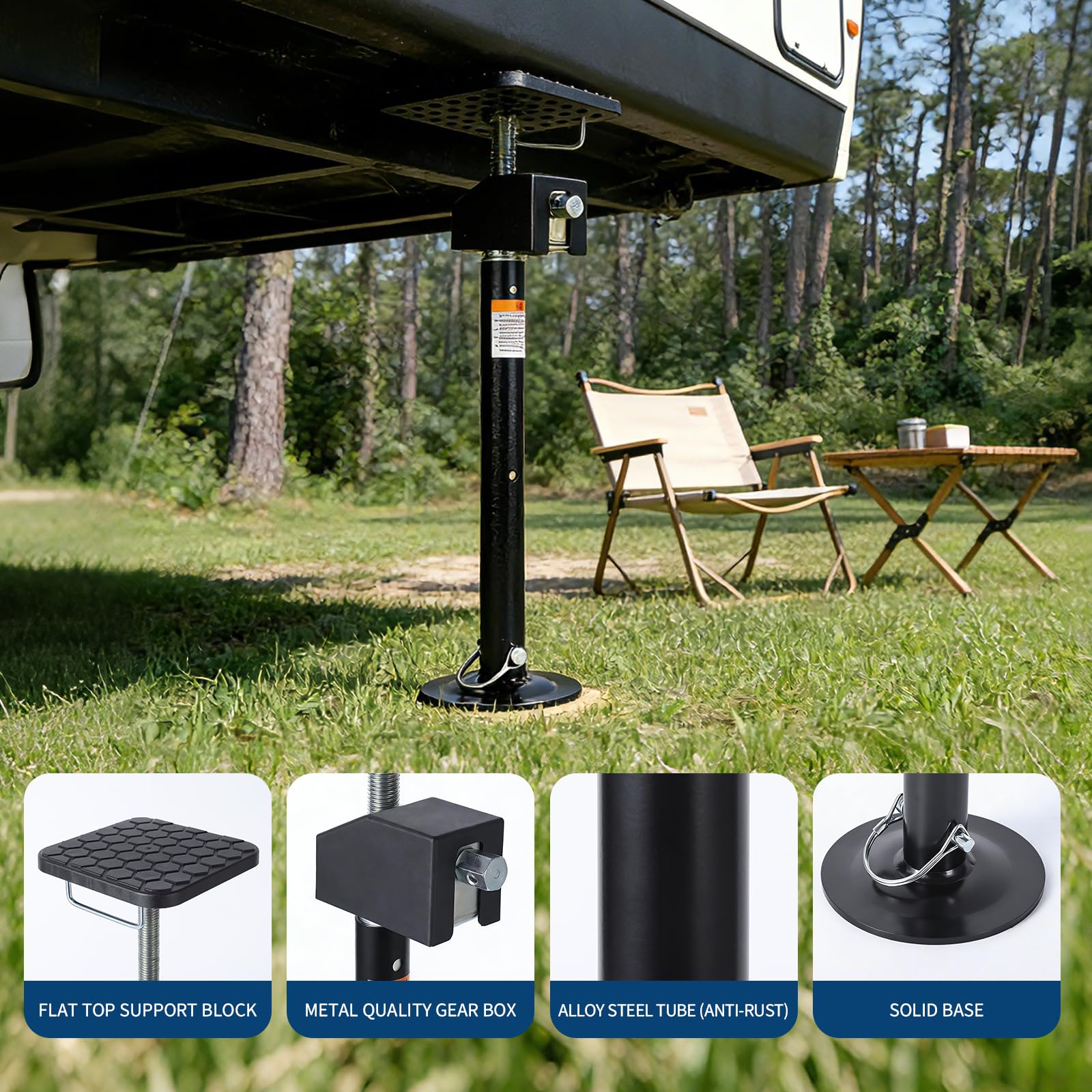 Garvee 2 Pack RV Slide Out Supports Jack with Flat Top Block, 21"-49" Adjustable, Heavy-Duty 10,000lbs, Drill & Hand Crank Compatible for Campers & RVs