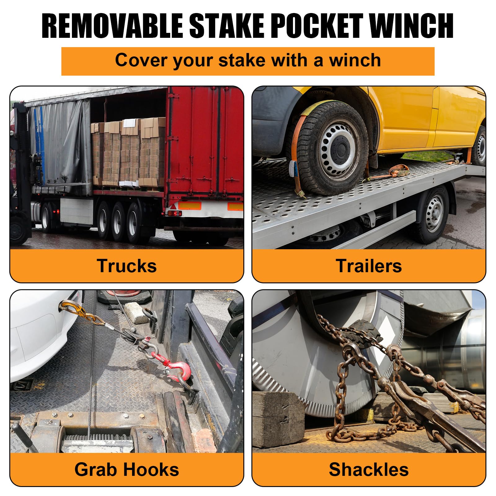 Garvee Trailer Stake Pocket Winch, Pack of 4 Heavy Duty Stake Pocket Winch 16200 Lbs Capacity and 5400 Lbs Load Limit for Flatbed Trailer Trucks Winches, Orange