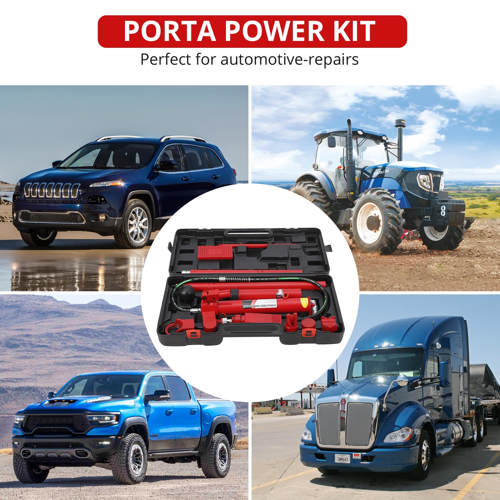 Garvee 12 Ton Porta Power Hydraulic Kit - 20-Ton Pump, Leak-Free - TPU Seal, Powder Coated - Auto Body, Frame Repair, Construction