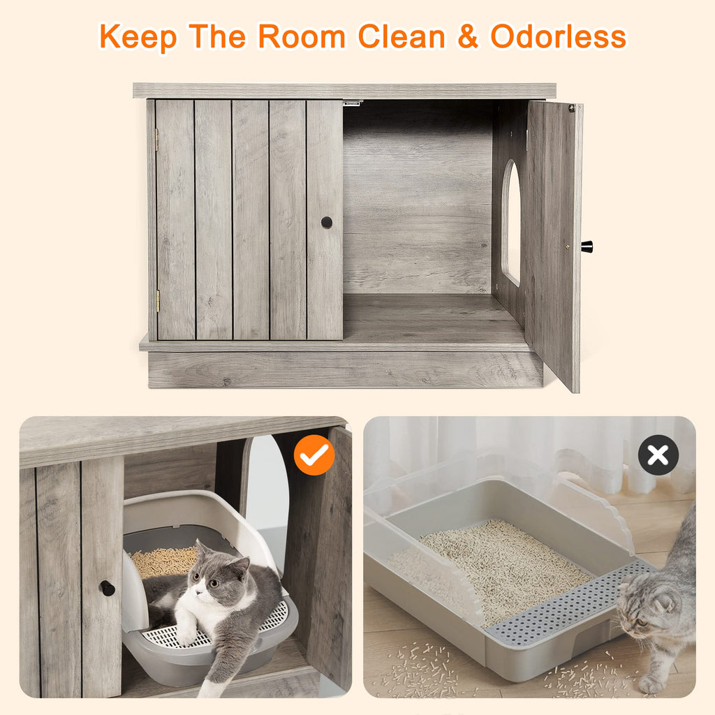Garvee Cat Litter Box Enclosure with Removable Divider, Wooden Pet House Bench, Hidden Cat Washroom, Side Entry, Large Size, Indoor Use