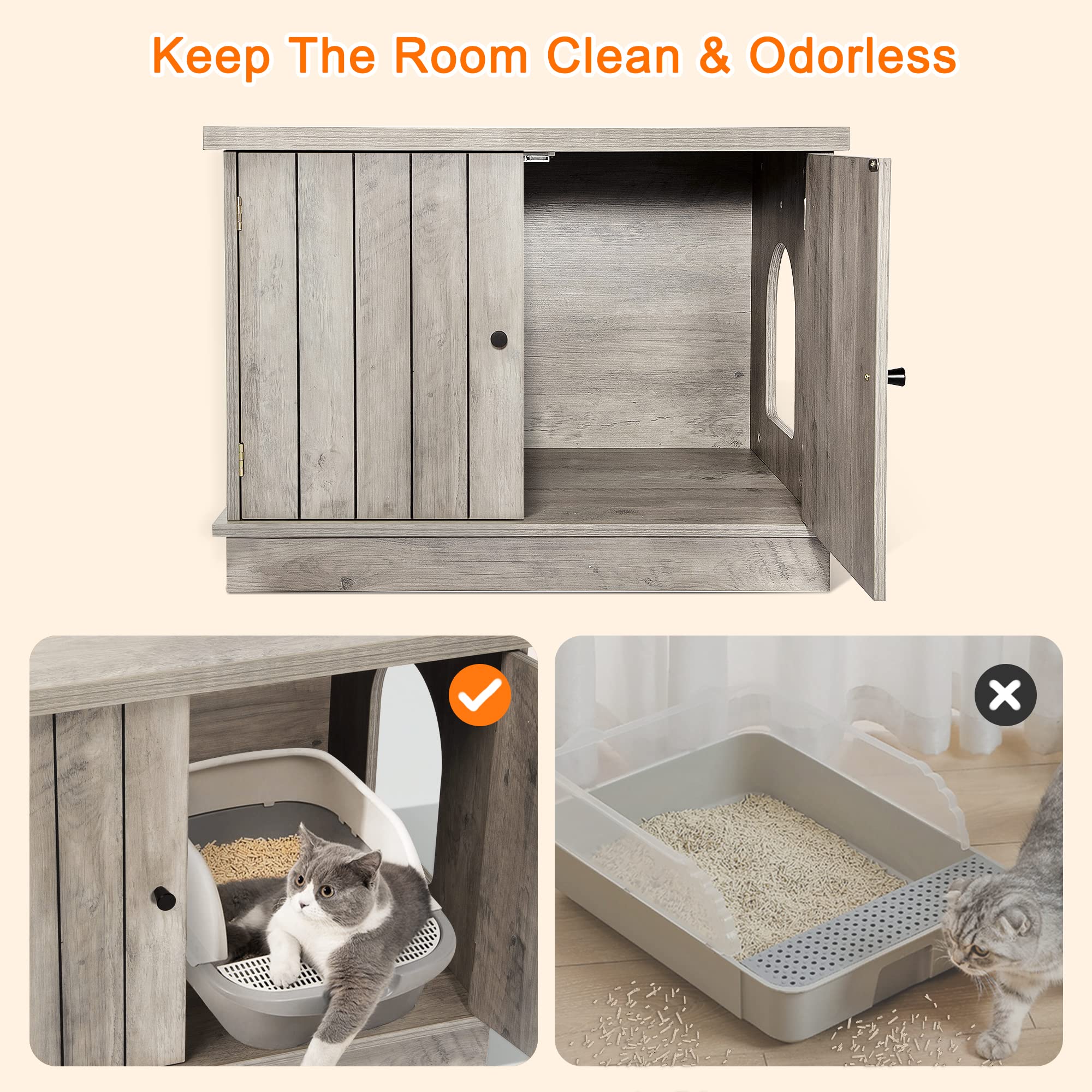 Garvee Cat Litter Box Enclosure with Removable Divider, Wooden Pet House Bench, Hidden Cat Washroom, Side Entry, Large Size, Indoor Use