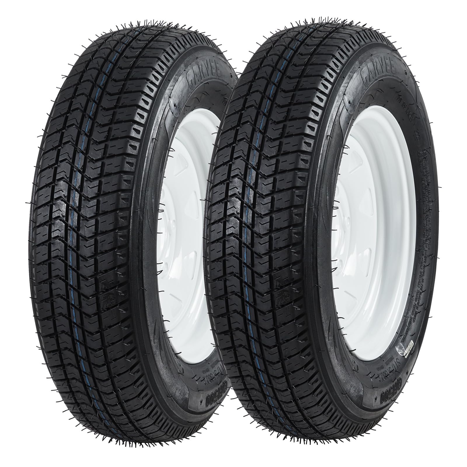 Garvee ST205/75D14 Trailer Tire and Wheel Assembly, Heavy-Duty Load Range C 6PR, 5 Lug White Modular Wheel, 14 Inch Tires for Utility and Boat Trailers, Set of 2