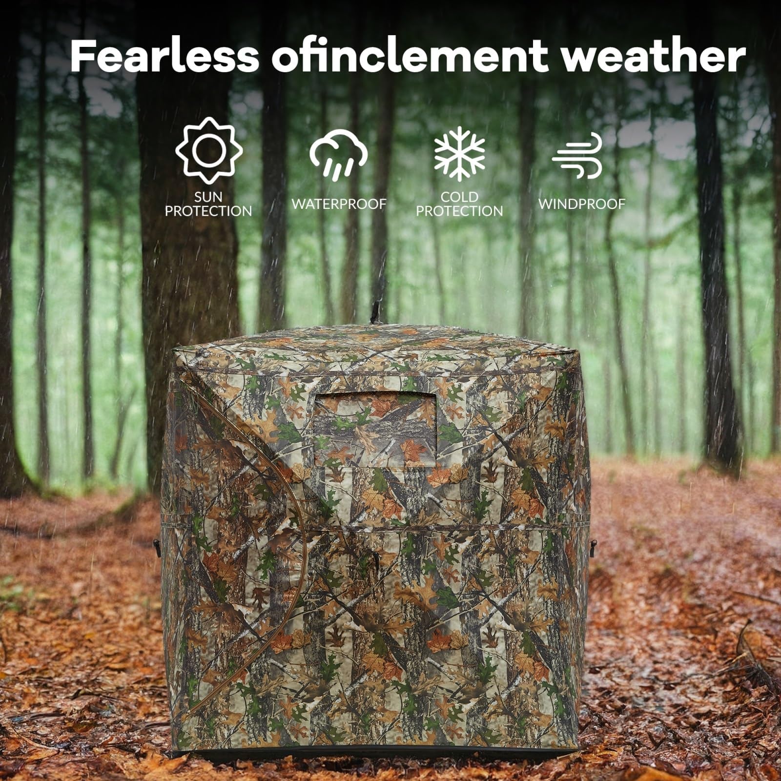 Garvee Pop-Up Hunting Blind for 2-3 People - 270° Window Visibility, Silent Magnetic Door (58"x58"x66"), Lightweight & Portable