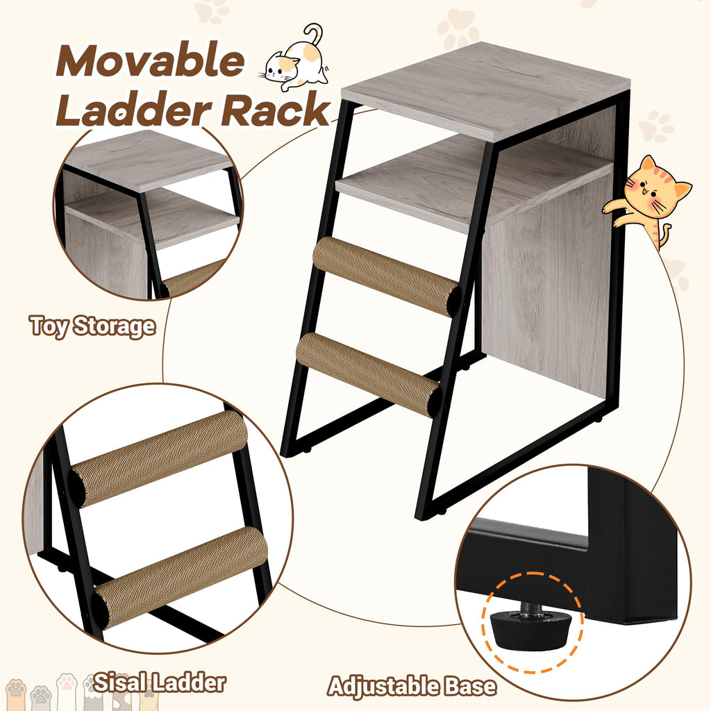 Garvee Cat Litter Box Enclosure with Doors, Double Cat House with Storage, Ladder, Grey, 22.6"L x 17.7"W x 10.9"H