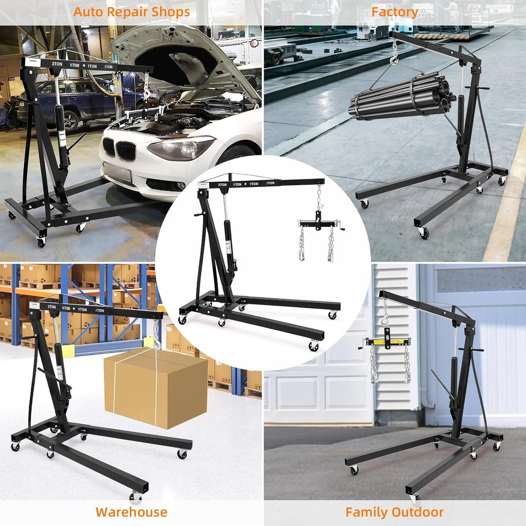 Garvee Engine Hoist With Lever 2 Ton 4000 Lbs Heavy Duty Folding Cherry Picker Hydraulic Lift For Garage Car Shop Auto Repair Black