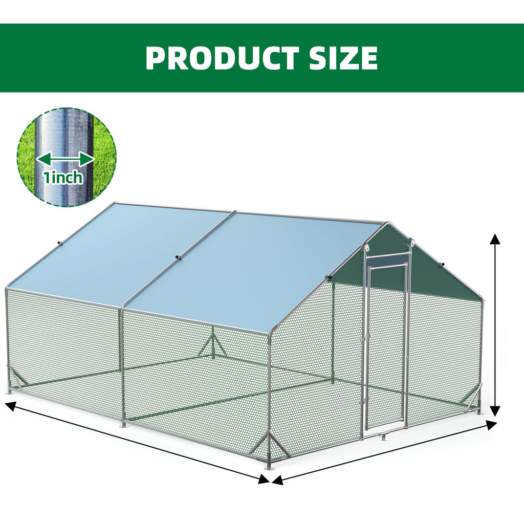 Garvee Chicken Run 9.8'x13'x6.4', Large Metal Chicken Coop Heavy Duty Hen House with Waterproof Anti-Uv Cover for Outdoor Chicken Pens with Reforced Tri-Supporting Steel Frame, Silver, Spire Roof