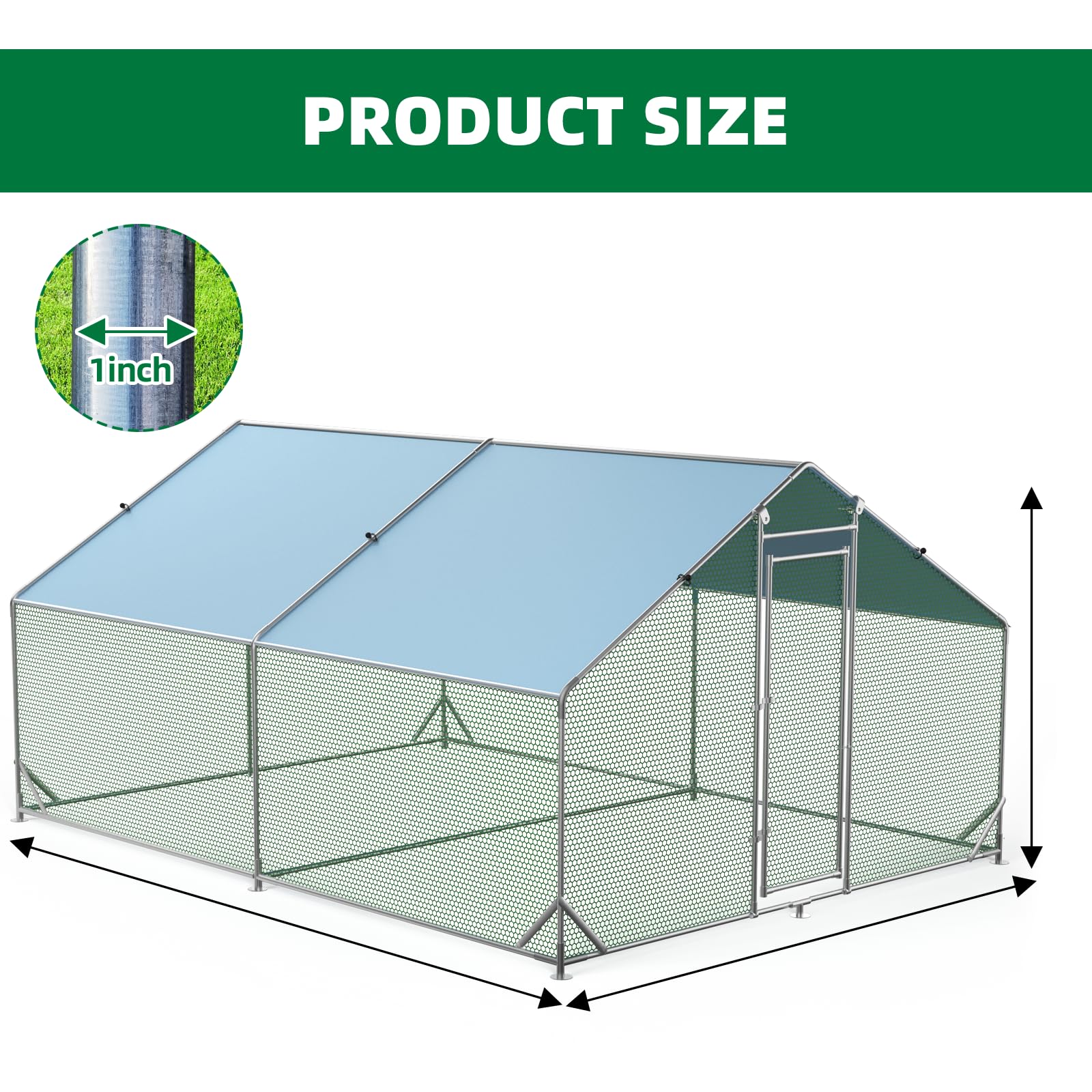 Garvee Chicken Run 9.8'x13'x6.4', Large Metal Chicken Coop Heavy Duty Hen House with Waterproof Anti-Uv Cover for Outdoor Chicken Pens with Reforced Tri-Supporting Steel Frame, Silver, Spire Roof