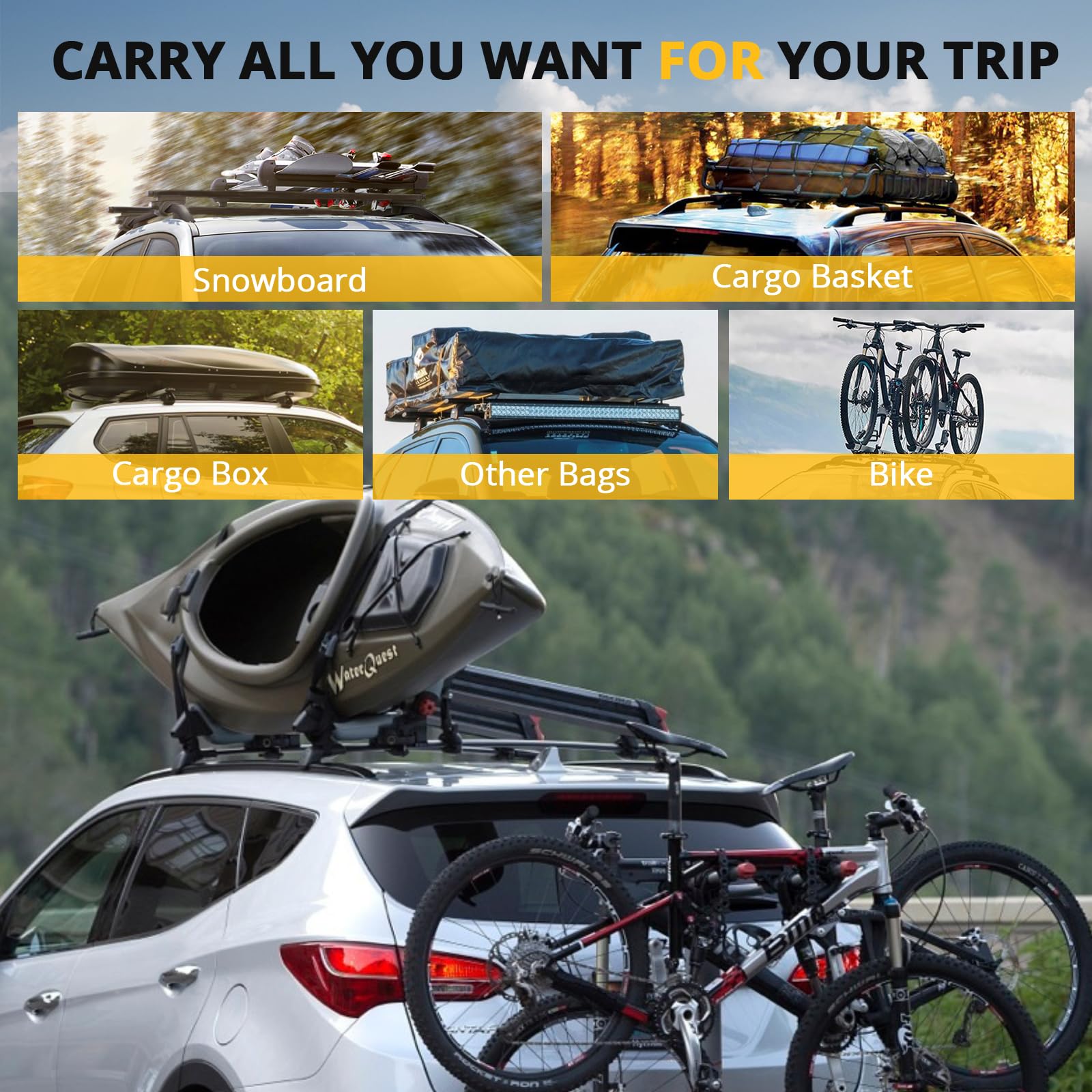 Garvee Roof Rack Cross Bar for 2013-2018 Hyundai Santa Fe, Alloy Steel Roof Rail Racks for Cargo Carrier, Kayak, Bike, Snowboard - Black
