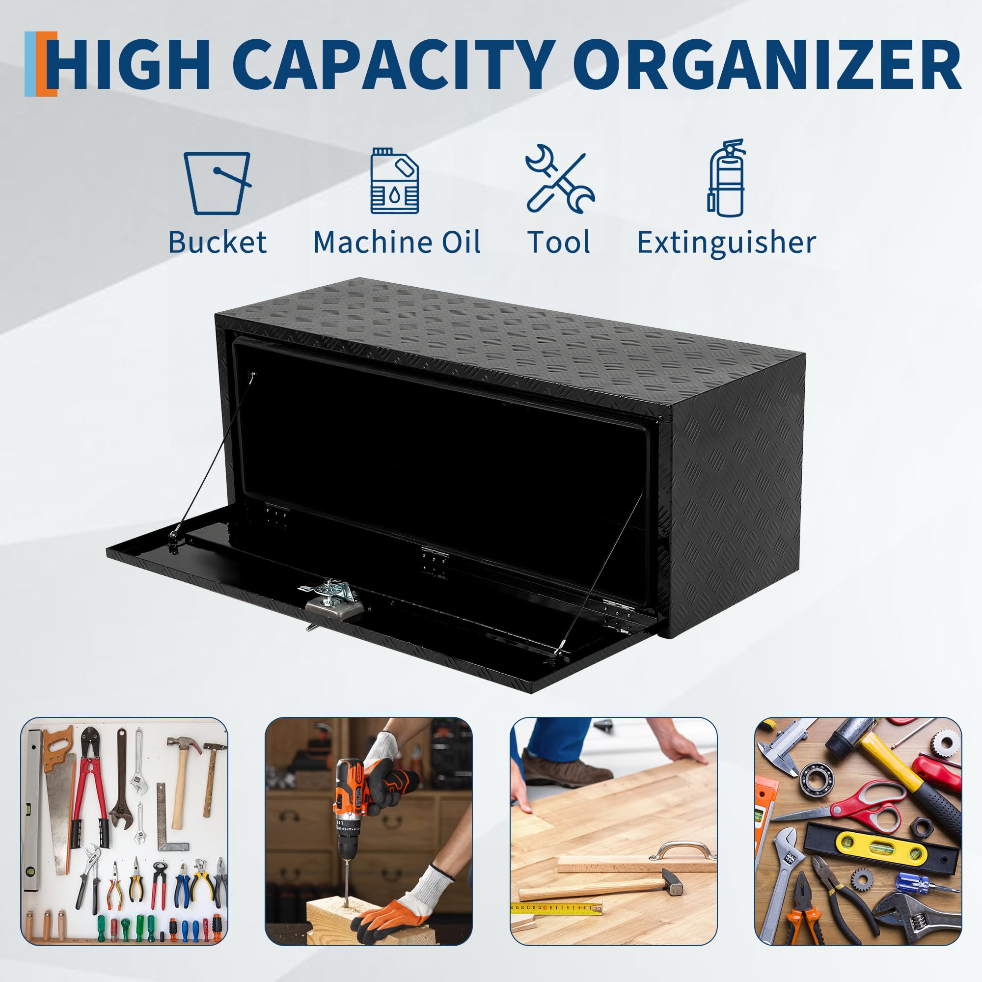 Garvee 24"X18"Heavy Duty Aluminum Tool Underbody Box, Waterproof Truck Storage Organizer Chest for Pick Up Truck Bed, Black