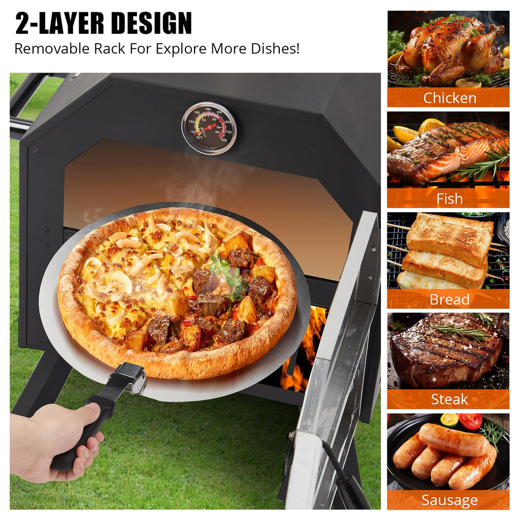 Garvee Wood-Fired Outdoor Pizza Oven, Foldable Legs, 12" Stone, Pizza Peel, Waterproof Cover for Camping, Backyard BBQ, and Parties