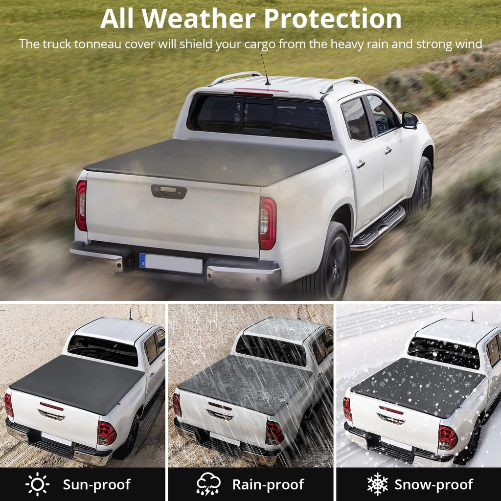 Garvee Soft Tri-Fold Truck Bed Tonneau Cover Compatible With 2015-2023 Chevrolet Colorado CREW 5'2" Bed Black, Durable PVC, Easy Install, Secure Storage