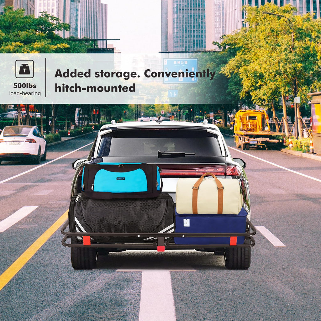 GARVEE 500 Lbs Hitch Mount Cargo Carrier Basket, 53" x 19" x 6" Rear Luggage Rack for 2" Receiver, Black Cargo Basket for Car Camping and Traveling