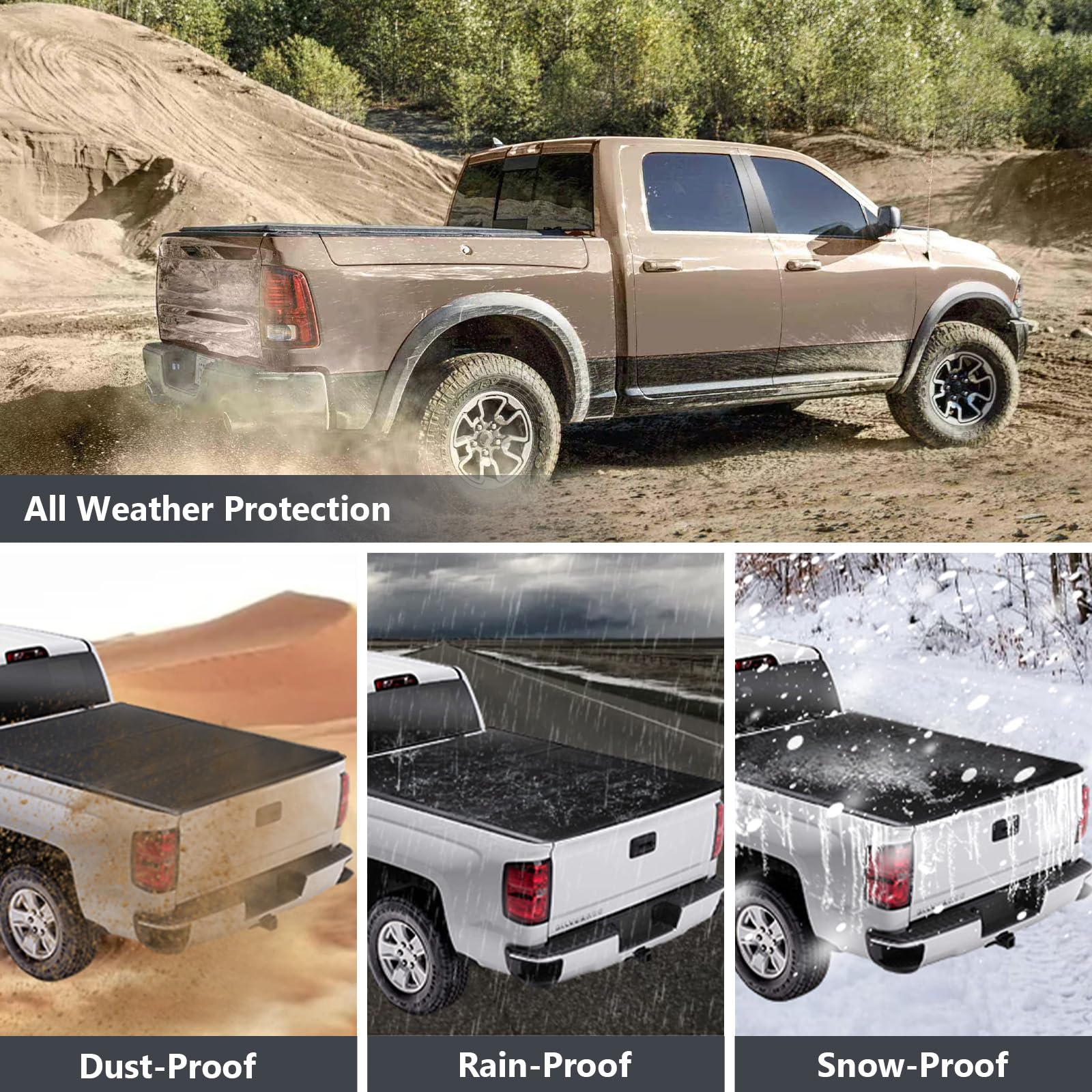 Garvee Hard Folding Truck Bed Tonneau Cover, Tri-Fold Truck Tonneau Cover Compatible with 2015-2022 Chevrolet Colorado CREW Cab 6.2ft Bed, Black