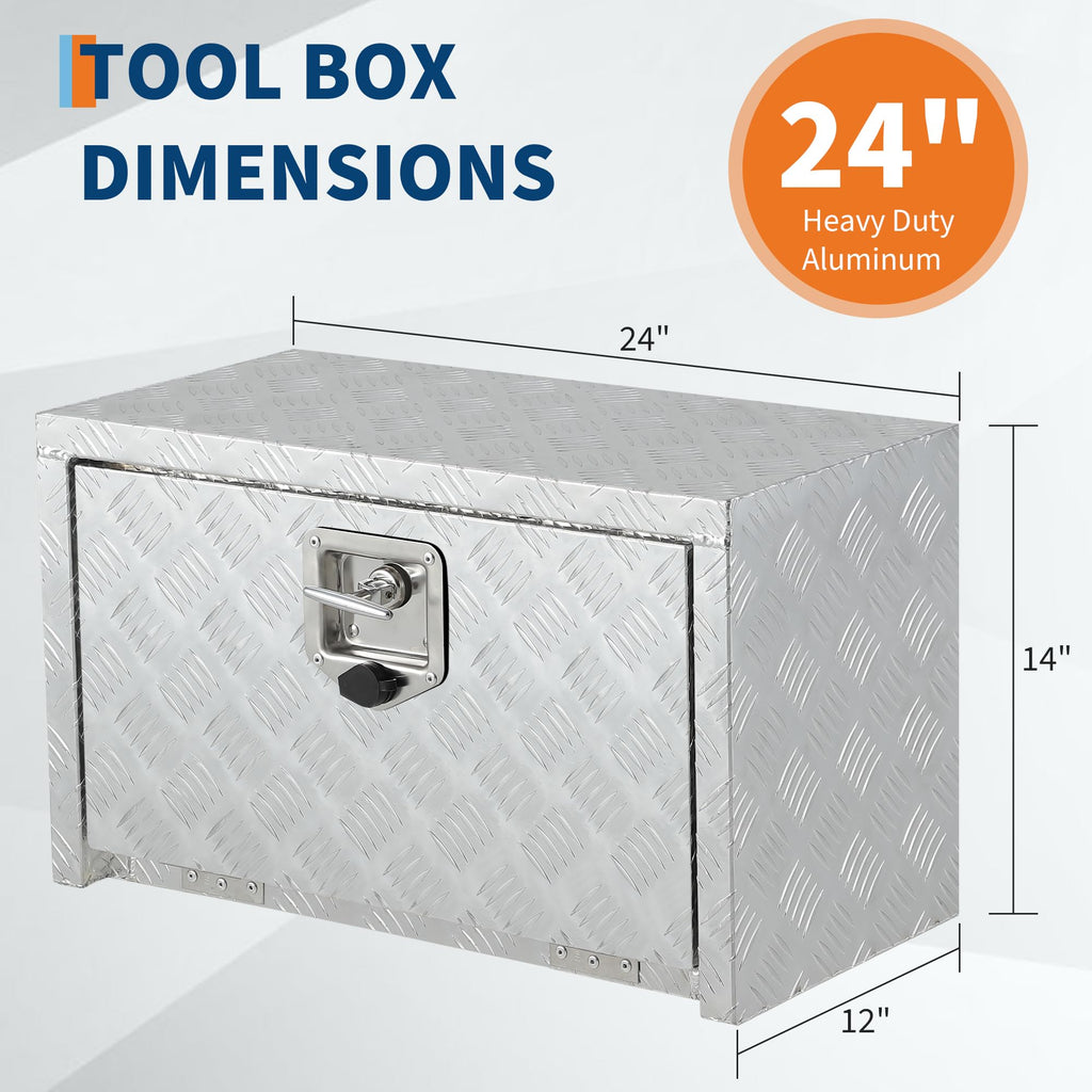 Garvee 24 Inch Heavy Duty Aluminum Tool Underbody Box Waterproof Truck Storage Organizer Chest for Pick Up Truck Bed, Silver