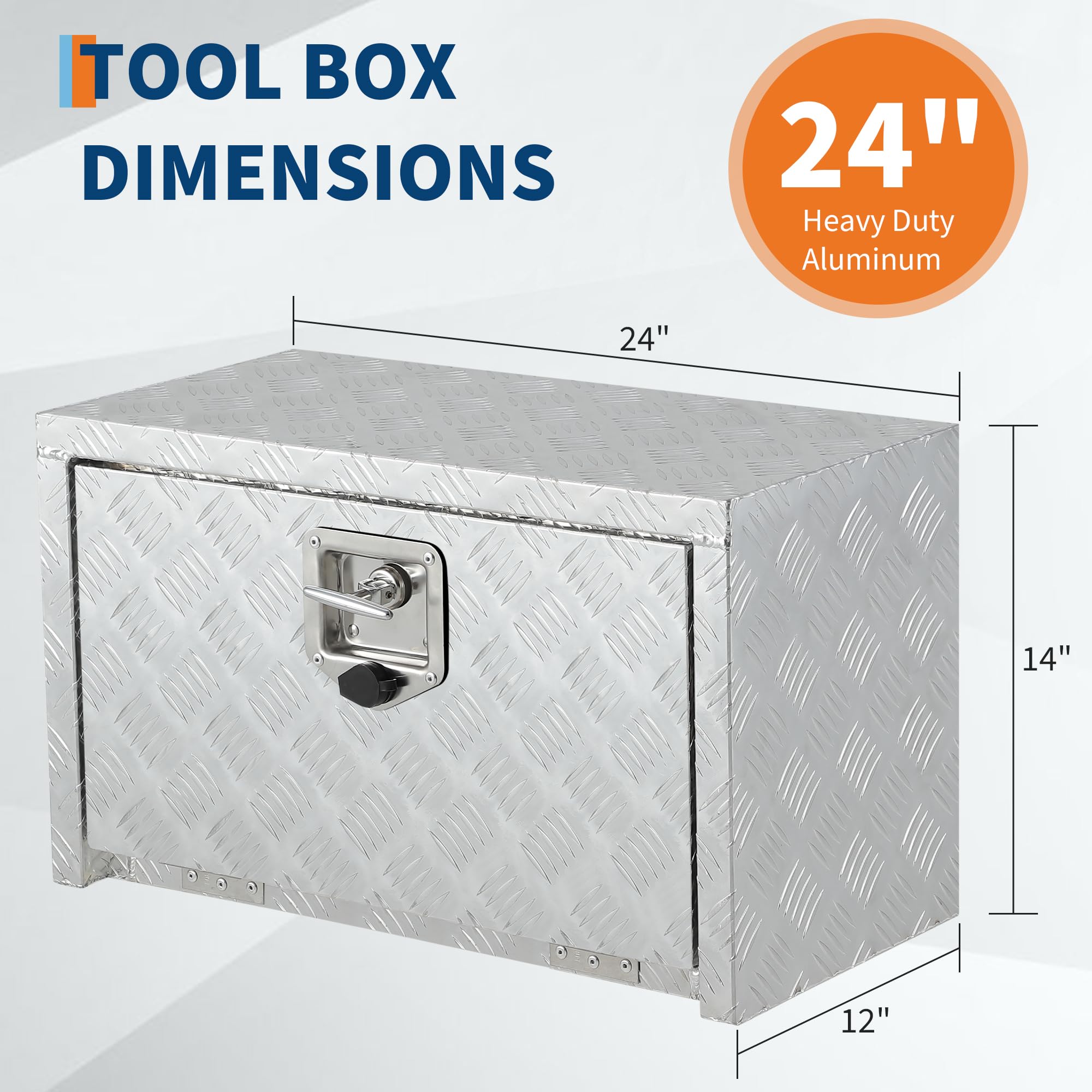 Garvee 24 Inch Heavy Duty Aluminum Tool Underbody Box Waterproof Truck Storage Organizer Chest for Pick Up Truck Bed, Silver