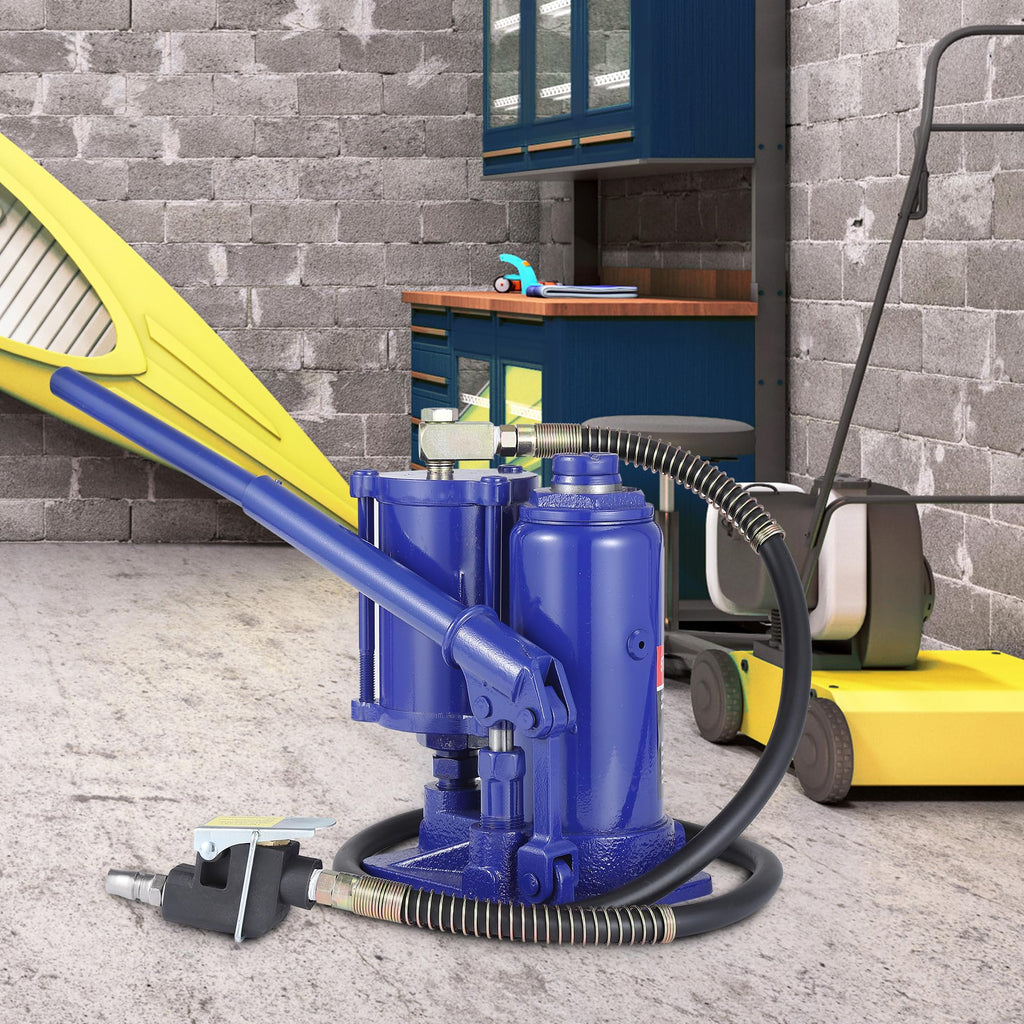 Garvee 5 Ton Pneumatic Air Hydraulic Bottle Jack with Manual Hand Pump, In-Line Cylinder, for Auto Repair & House Lifting