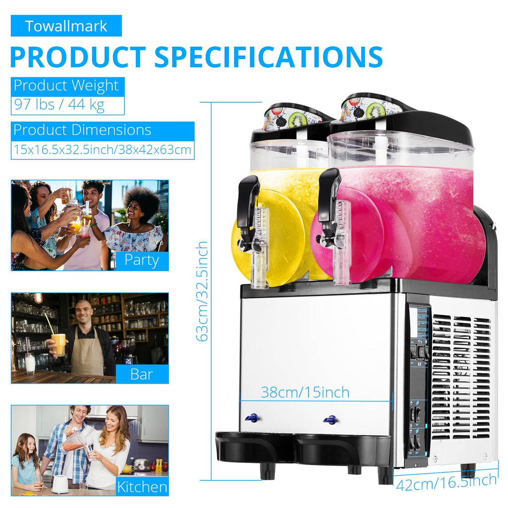 Garvee 12Lx2/6.4 Gals Commercial Slushy Machine Margarita Machine 500W Frozen Drink Machine Food-Grade PC Tanks for Restaurants Bars Pool Parties