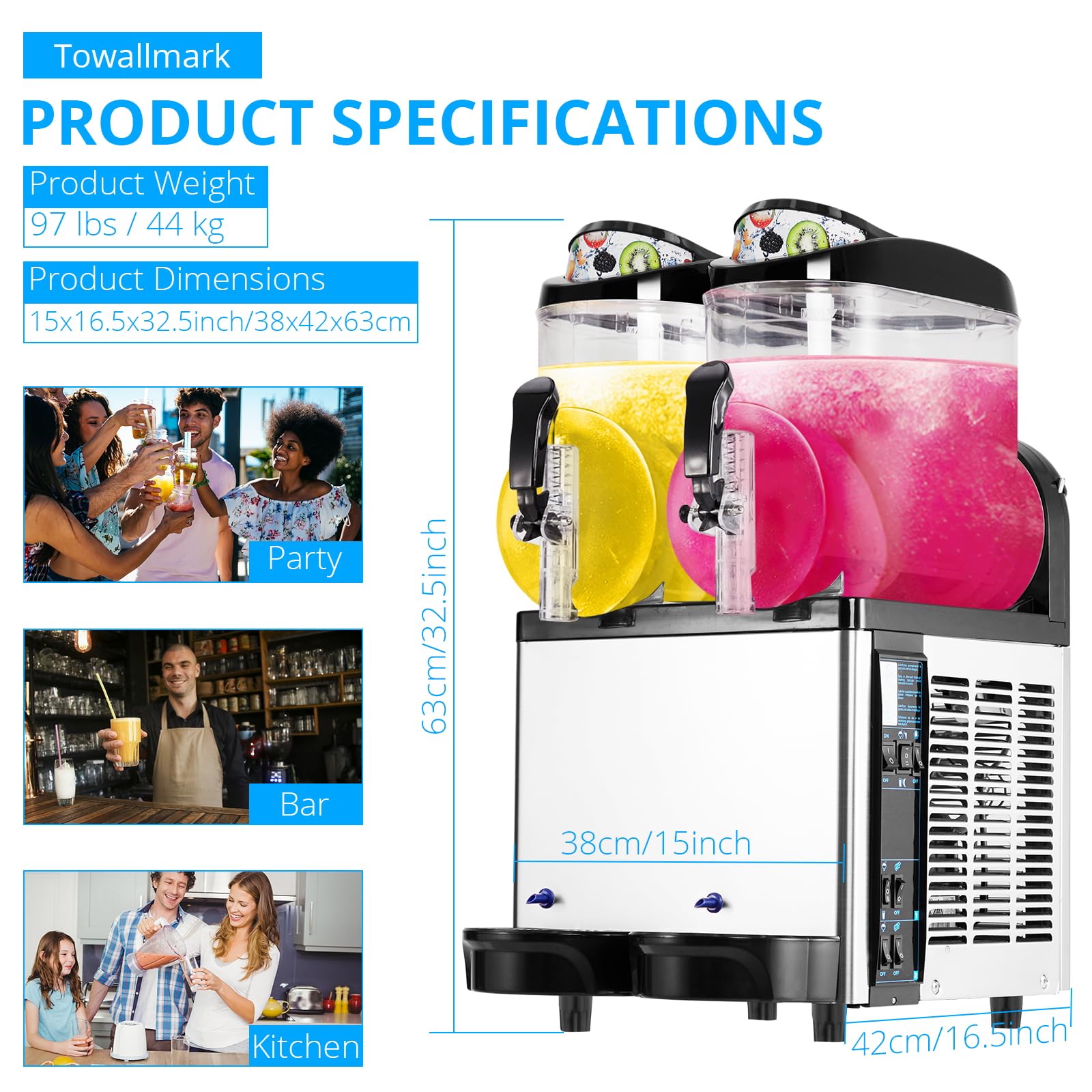 Garvee 12Lx2/6.4 Gals Commercial Slushy Machine Margarita Machine 500W Frozen Drink Machine Food-Grade PC Tanks for Restaurants Bars Pool Parties