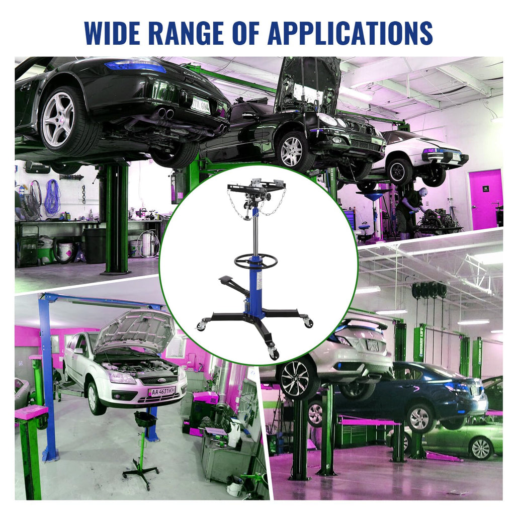 Garvee Transmission Jack, 1/2 Ton/1100 lbs Capacity 2 Stage Adjustable Hydraulic Telescopic Transmission Jack with Foot Pedal, 33.5"-69" High Lift and 360° Swivel Wheel, Garage/Shop Lift Hoist, Blue